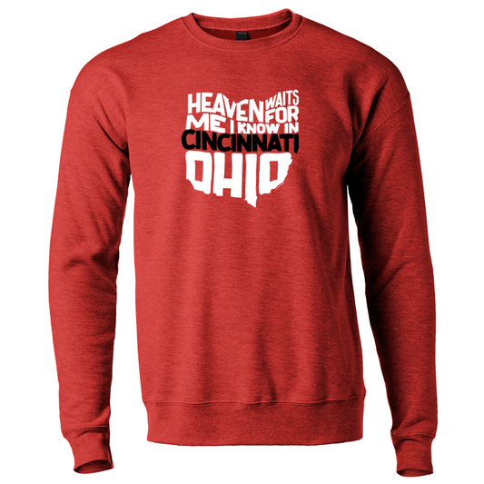 Heaven Waits...Cincinnati crewneck - red - 513shirts.com / Cincinnati Shirts