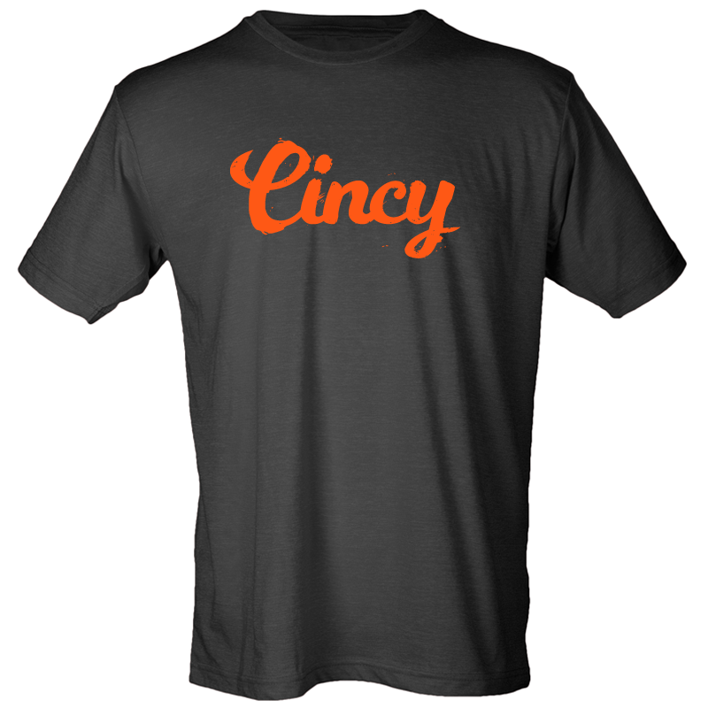 Cincy Script tee - black/orange - 513shirts.com / Cincinnati Shirts