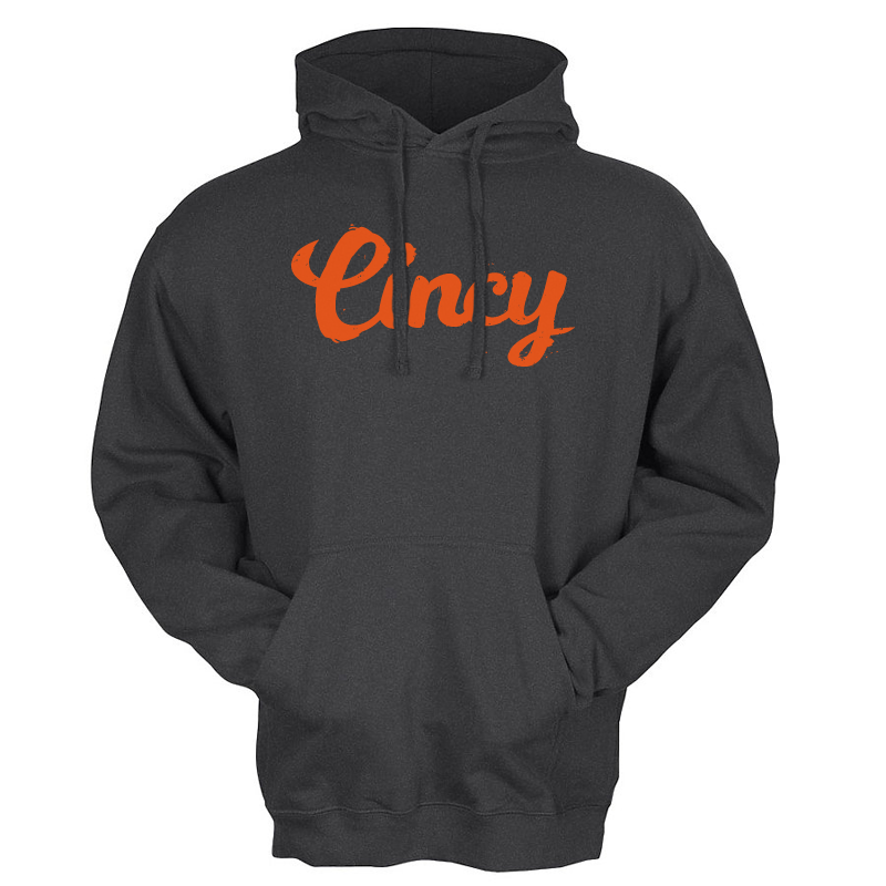 Cincy Script Hoodie - black/orange - 513shirts.com / Cincinnati Shirts