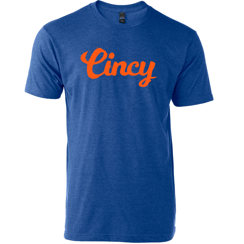 Cincy Script tee - royal/orange - 513shirts.com / Cincinnati Shirts